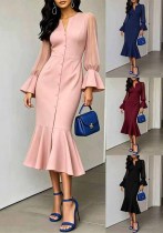 Women’s V Neck Chiffon Patchwork Puff Sleeve Mermaid Dress Women’s V Neck Chiffon Patchwork Puff Sleeve Mermaid Dress