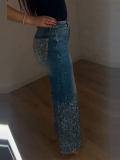 Women’s Fall Casual Beaded Straight Leg Denim Pants