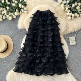 Women’s High Waist Cascading Ruffle A Line Chic Mesh Skirt