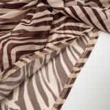 Women’s Fall Zebra Print Long Sleeve Wrap Lace-Up Blouse