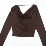 Women’s Solid Color Cowl Neck Slim Fit Top and Tie Detail Pants Set