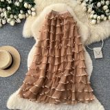Women’s High Waist Cascading Ruffle A Line Chic Mesh Skirt