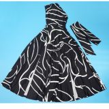 Women’s Slash Shoulder Abstract Print Lace-Up Split Pocket Midi Dress