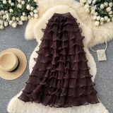 Women’s High Waist Cascading Ruffle A Line Chic Mesh Skirt