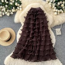Women’s High Waist Cascading Ruffle A Line Chic Mesh Skirt Women’s High Waist Cascading Ruffle A Line Chic Mesh Skirt