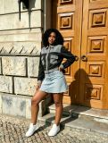 Women’s Color Block Patchwork Turn Down Collar Double Pockets Denim Cargo Jacket