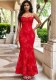 Women’s Embroidered Strap Lace-Up Low Back Mermaid Evening Gown