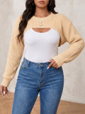 Women’s Plus Size Long Sleeve Button Embellishments Cropped Sweater