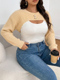 Women’s Plus Size Long Sleeve Button Embellishments Cropped Sweater