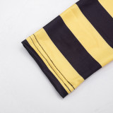 American Style Color Block Striped Letter Print Sexy V Neck Long Sleeve Top