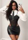 Women’s Mock Two Piece Shirt Long Sleeve Patchwork Boned Slim Waist Bodysuit