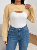 Women’s Plus Size Long Sleeve Button Embellishments Cropped Sweater