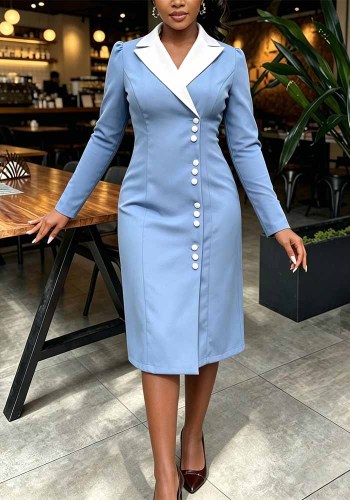 Women’s Fall Career Chic Slim Waist Single Breasted Blazer Office Dress