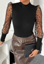 Women’s Polka Dot Mesh Patchwork Long Sleeve High Waist Slim Fit Bodysuit Women’s Polka Dot Mesh Patchwork Long Sleeve High Waist Slim Fit Bodysuit