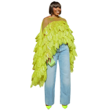 Women One Shoulder Mesh Multi-Layer Ruffle Irregular Shawl Top