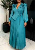 Women’s Fall Elegant Chiffon Slim Waist Pleated Puff Sleeve Ruffle Formal Party Dress Women’s Fall Elegant Chiffon Slim Waist Pleated Puff Sleeve Ruffle Formal Party Dress