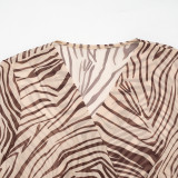 Women’s Fall Zebra Print Long Sleeve Wrap Lace-Up Blouse