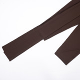 Women’s Solid Color Cowl Neck Slim Fit Top and Tie Detail Pants Set
