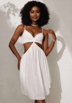 Women’s Sequin Mesh Knot Detail Hollow Waist Low Back Strap Dress Women’s Sequin Mesh Knot Detail Hollow Waist Low Back Strap Dress