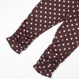 Women’s Polka Dot Long Sleeve Open Waist Top andSlim Fit Pants Set