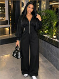 Women’s Sexy Hooded Zip Up Slim Waist Jumpsuit