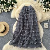 Women’s High Waist Cascading Ruffle A Line Chic Mesh Skirt