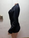 Women’s Fashion Contrast Single Breasted Slim Fit Long Sleeve Denim Jumpsuit