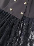Women’s Fall Winter Slim Waist Elegant A Line Lace Patchwork Blazer Dress