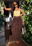 Women’s High Waist Cascading Ruffle A Line Chic Mesh Skirt