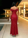 Women’s Off Shoulder Strapless Sequin Mermaid Bodycon Evening Gown