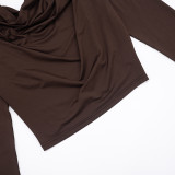 Women’s Solid Color Cowl Neck Slim Fit Top and Tie Detail Pants Set