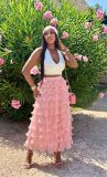 Women’s High Waist Cascading Ruffle A Line Chic Mesh Skirt