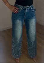 Women’s Fall Casual Beaded Straight Leg Denim Pants Women’s Fall Casual Beaded Straight Leg Denim Pants