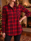 Women Plaid Fleece Lined Sherpa Lined Shirt Top