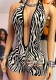 Women’s Sexy Cow Print Deep V Neck Halter Neck Tight Fitting Romper