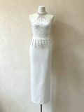 Women Summer French Halter Neck Sleeveless Rhinestone Patchwork Maxi Dress
