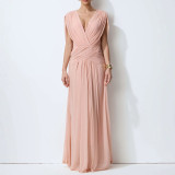 Women V Neck Open Back Elegant Bohemian Maxi Dress