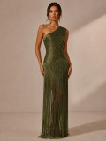 Women Sexy Bandage Tassel Off Shoulder Strap Formal Party Dress