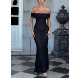 Women Lace Off Shoulder Backless Sexy Strapless Maxi Dress