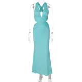 Women Holidays Backless Autumn V Neck Sexy Maxi Dress
