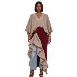 Women’s Printed Maxi Dress with Pleated Ruffle Details and Lantern Sleeves