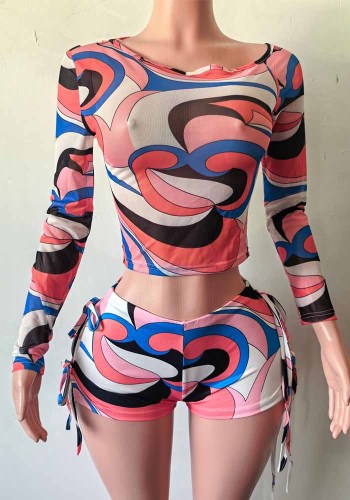 Women’s Holiday Summer Printed Long Sleeve Top and Shorts Set