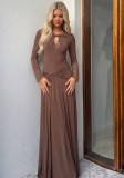 Women Autumn Solid Mock Neck Long Sleeve Pleated Bodycon Dress