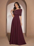 Women Solid Chiffon Beaded Patchwork Dress