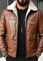 Men Fleece Lined Winter Turndown Collar Pu-Leather Jacket Men Fleece Lined Winter Turndown Collar Pu-Leather Jacket