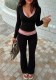 Women Color Block Lace Faux Two Piece V-Neck Long Sleeve Top and Bell Bottom Casual Pant Two Piece Set