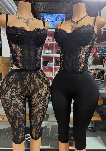 Women Sexy Boned Corset Tank Top and Capri Pant Two Piece Set