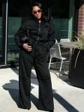 Women’s Plus Size Casual Zip Up Cropped Hoodie and Wide Leg Pants Set