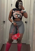 Women’s Polka Dot Printed Sleeveless T Shirt and Shorts Set Women’s Polka Dot Printed Sleeveless T Shirt and Shorts Set