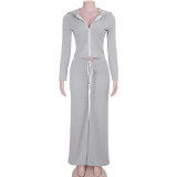 Women American Style Hoodies and Drawstring Bell Bottom Sweatpants Two Piece Set